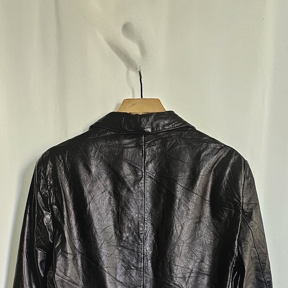 Vintage Oleg Cassini Genuine Leather Black Blazer Jacket - Picture 14 of 16